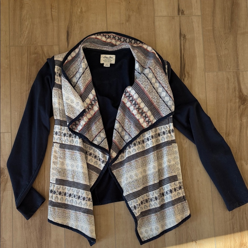 Lucky Brand Navy and Beige Patterned Cardigan